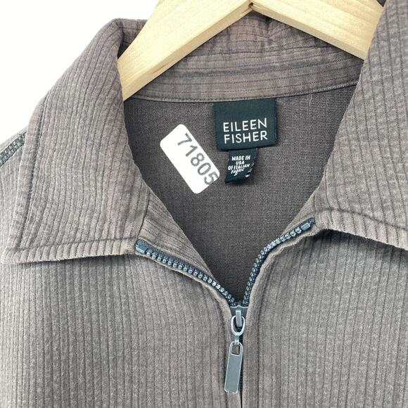 EILEEN FISHER Jacket S Cotton Ribbed Textured Canvas Full Zip Brown USA VTG - Picture 14 of 14
